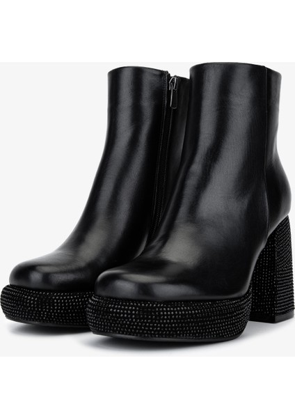 Kadın Hakiki Deri Siyah Deri Topuklu Bot 492 4110 Bn Bot SK25-26 Sıyah Derı fırsatları