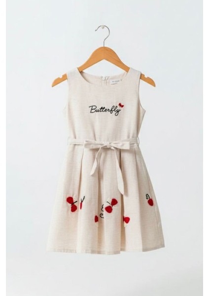 Kelebek Işleme Detaylı Çantalı Elbise ve Kırmızı Hırka Kız çocuk kombini - Kırmızı modelleri