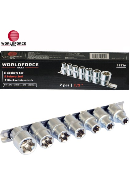 E-Lokma Seti 7 Parça 1/2'' Kısa (E10,E12,E14,E16,E18,E20,E24MM)