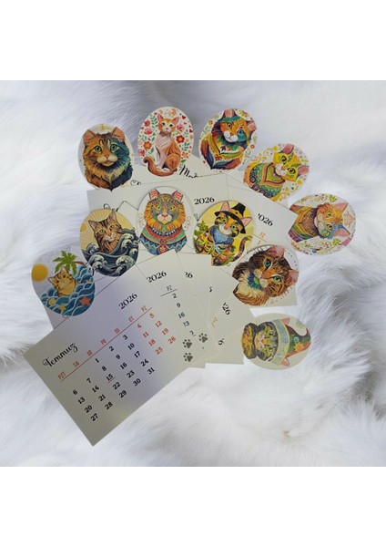 2026 Kedi Takvimi Ahşap Ayaklı Kedi Temalı Özel Tasarım Takvim fiyatları