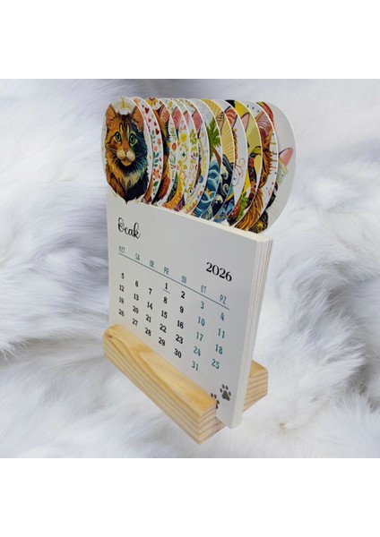 2026 Kedi Takvimi Ahşap Ayaklı Kedi Temalı Özel Tasarım Takvim modelleri