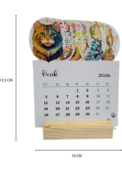 2026 Kedi Takvimi Ahşap Ayaklı Kedi Temalı Özel Tasarım Takvim fırsatları