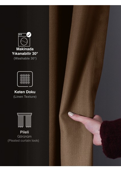1/2 Pileli Keten Dokulu Sütlü Kahverengi Modern Fon Perde – Ütü Gerektirmez fırsatları