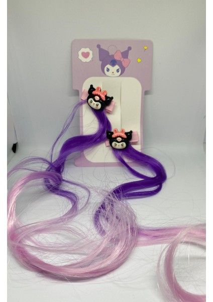 Kız Çocuk Kuromi Model Taç Kutulu Toka ve Postişli Mor Renk Ikili Toka Seti modelleri