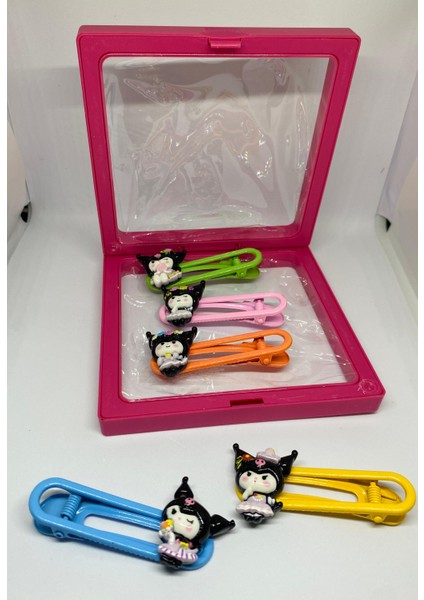 Kız Çocuk Kuromi Model Taç Kutulu Toka ve Postişli Mor Renk Ikili Toka Seti indirimleri