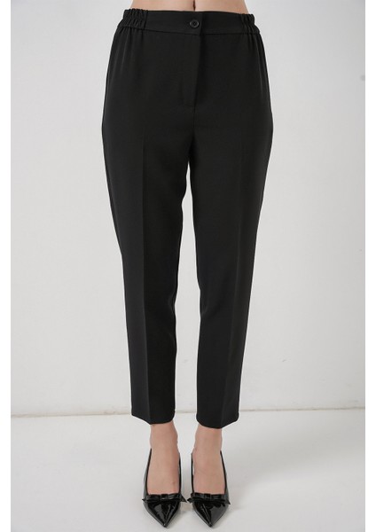 Kadın Beli Lastikli Kumaş Pantolon 30058 - Siyah fiyatları