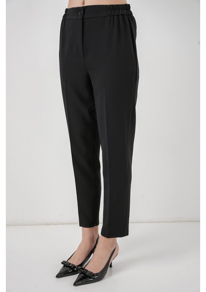 Kadın Beli Lastikli Kumaş Pantolon 30058 - Siyah fırsatları