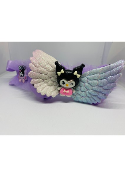 Kız Çocuk Kuromi Model Taç Kutulu Toka ve Postişli Mor Renk Ikili Toka Seti