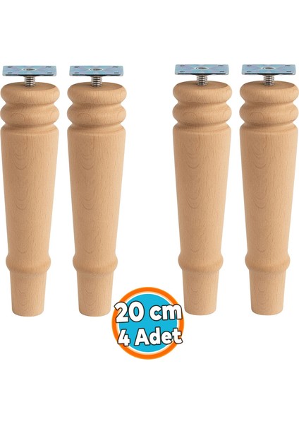Boyasız Doğal Ahşap Ayak 4 Adet Set Silindir Mobilya Koltuk Kanepe Ayağı Aparat Dahilbohem 20 cm