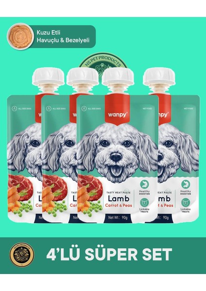 Kuzu Etli ve Havuçlu Köpek Et Ezmesi 4'lü – 90 G × 4 Paket