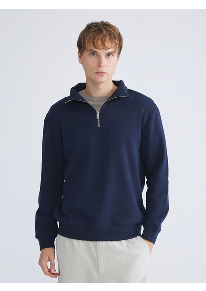 Yeni Sezon Fermuarlı Dik Yaka Erkek Kalın Sweatshirt