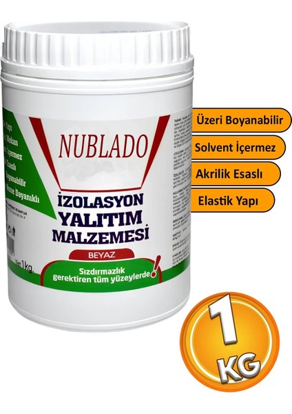 Izolasyon Yalıtım Malzemesi 1 kg Beyaz Renk Su Sızdırmaz Elastik Boyanabilir Rutubet Nem Yalıtımı