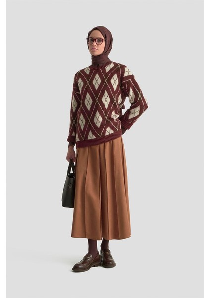 Dikişli Süet Etek 25K1924 Camel