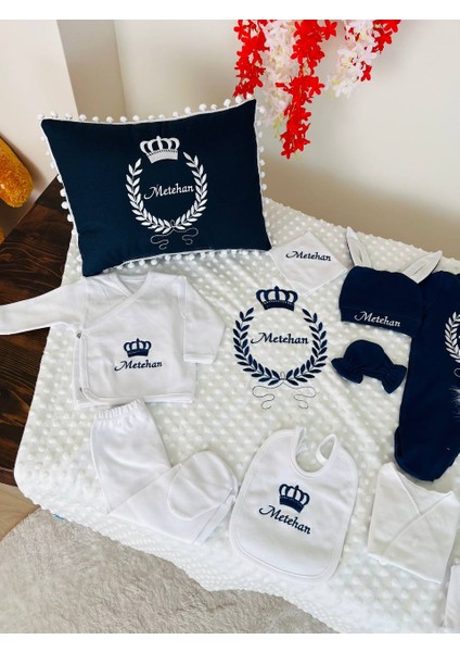 Nakış Işleme Isimli Lacivert Hastane Çıkış Seti 11 Parça (%100 Pamuk) Takı Yastıklı indirimleri