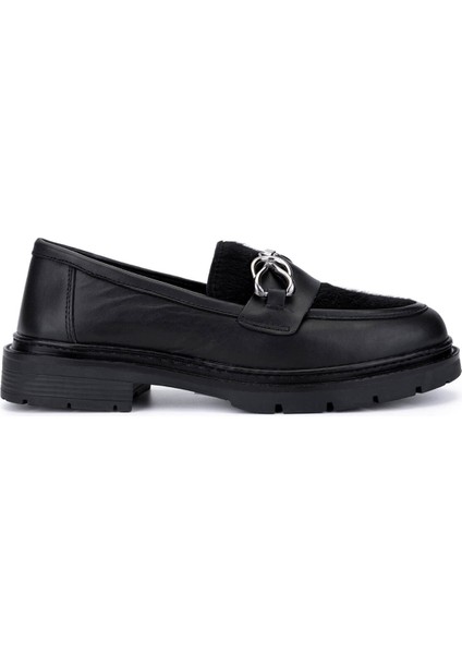 Kadın Deri & Tekstil Siyah Loafer Ayakkabı 817 9876 Bn Ayk SK25-26 Syh Dr/tay Prlk Dr