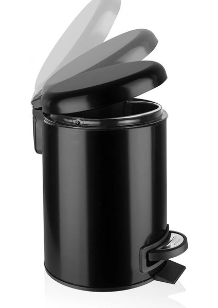 Paslanmaz Pedallı Çöp Kovası Siyah 12 Lt (000302-3)