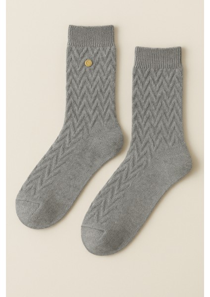 Kadın Zımbalı Yün Soket Çorap Gri Melanj
