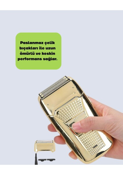 Altın Renk Kablolu Sakal Tıraş Makinesi Çelik Lı 3W Motor modelleri