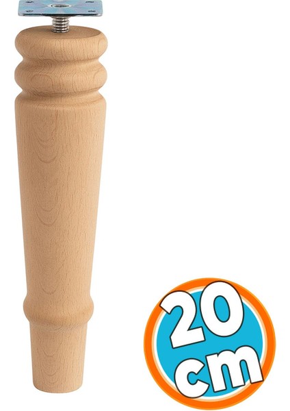 Doğal Ahşap Ayak Boyasız Ham Silindir Mobilya Koltuk Kanepe Ayağı Metal Aparat Dahil Bohem 20 cm