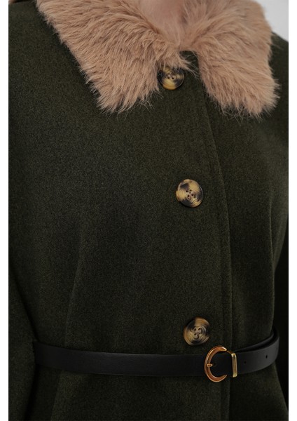 Kadın Kemerli Kaşe Panço 9165 - Haki indirimleri