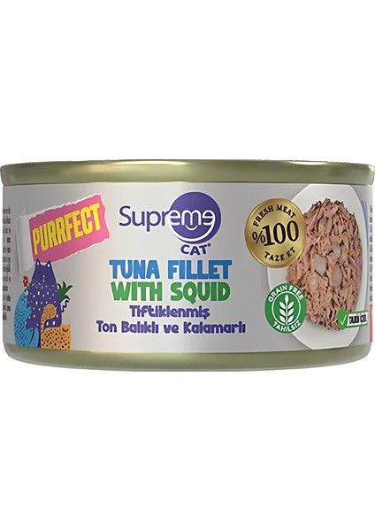 Tiftiklenmiş Ton Balıklı ve Kalamarlı Yetişkin Konserve Kedi Maması 70GR