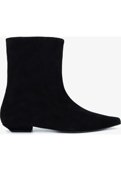 Kadın Hakiki Deri Siyah Süet Düz Bot 1168 8157 Bn Bot SK25-26 Sıyah Suet