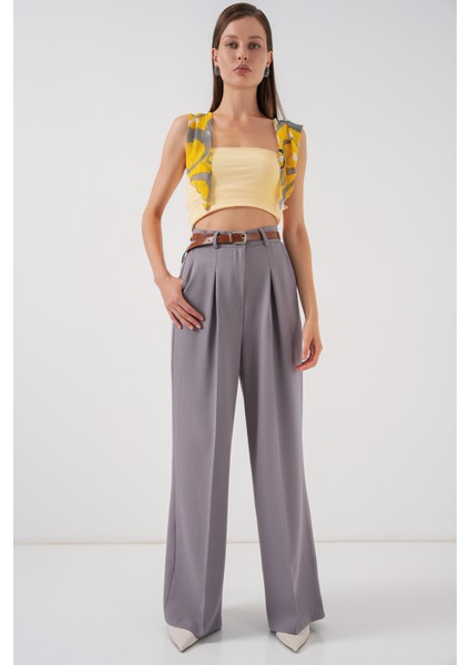 Kadın Yüksek Bel Palazzo Pantolon 30051 - Gri