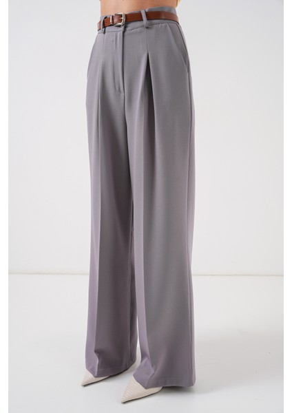 Kadın Yüksek Bel Palazzo Pantolon 30051 - Gri fiyatları