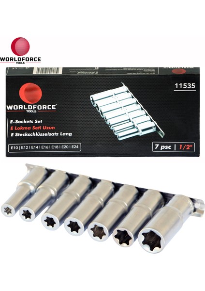 E-Lokma Seti Uzun 7 Parça 1/2'' (E10,E12,E14,E16,E18,E20,E24MM)