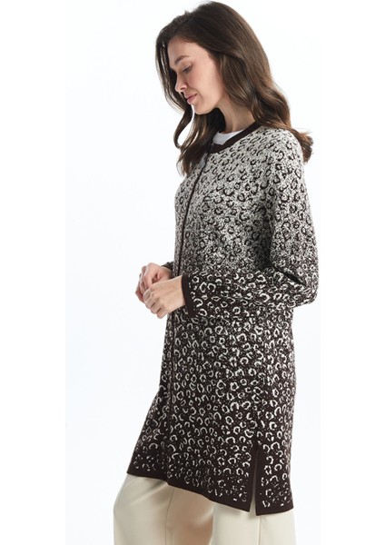 Yeni Sezon Bisiklet Yaka Desenli Kadın Triko Hırka