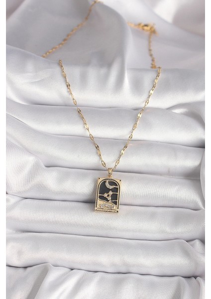 316L Çelik Gold Renk Zirkon Taşlı Ay Figürlü Tarot Model Kadın Kolye fiyatları