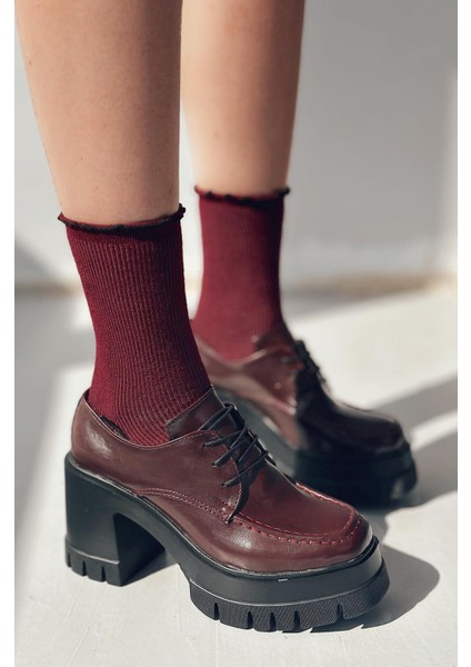 Sapetos Kalın Taban Topuklu Kadın Loafer Bordo Mat Rugan fiyatları