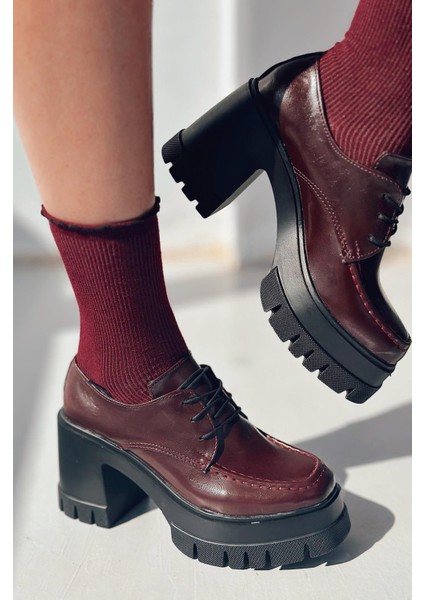 Sapetos Kalın Taban Topuklu Kadın Loafer Bordo Mat Rugan modelleri