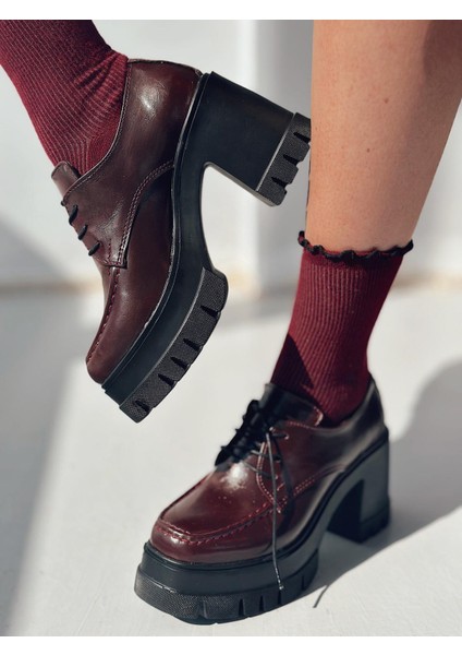 Sapetos Kalın Taban Topuklu Kadın Loafer Bordo Mat Rugan indirimleri