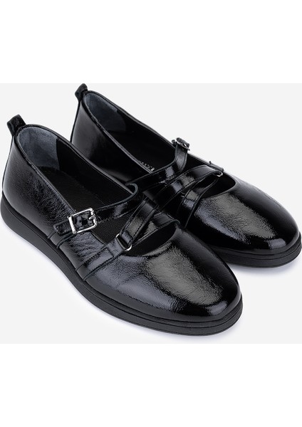 Kadın Hakiki Deri Siyah Kırışık Rugan Babet Ayakkabı 1065 26300 Bn Ayk SK25-26 Sıyah Krsk Rgn fiyatları