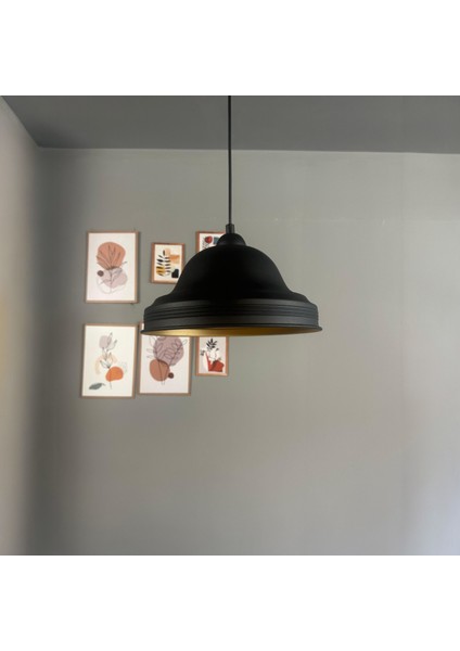 Ulmete Siyah Yarım Lale Başlık Tekli Sarkıt Avize Salon Ofis Otel Restoran Avizeleri Vintage Tasarım