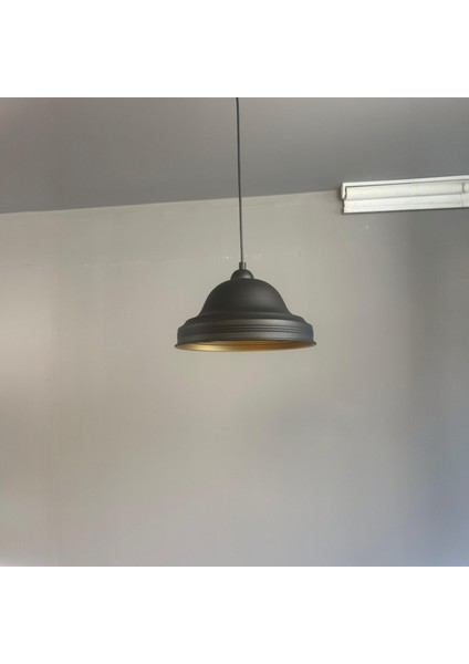 Ulmete Siyah Yarım Lale Başlık Tekli Sarkıt Avize Salon Ofis Otel Restoran Avizeleri Vintage Tasarım modelleri