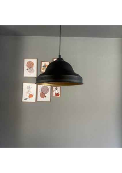 Ulmete Siyah Yarım Lale Başlık Tekli Sarkıt Avize Salon Ofis Otel Restoran Avizeleri Vintage Tasarım indirimleri