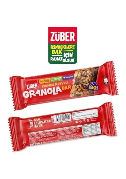 Züber Granola Bar Kırmızı Meyveli, 25GR, 15 Adet