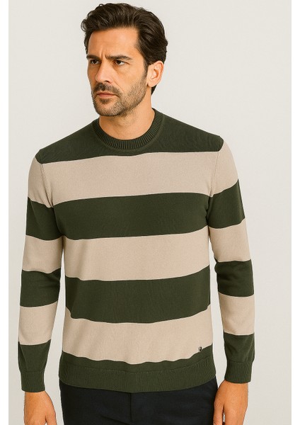 Erkek Bisiklet Yaka Triko %100 Pamuk Haki 3774