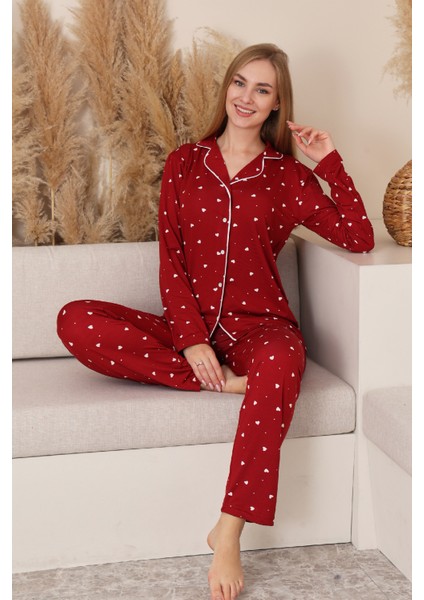 Kadın %100 Pamuk Milan Soft Pijama Takımı-Pat Yakalı-Boydan DÜĞMELI-DESENLI-12422 fiyatları