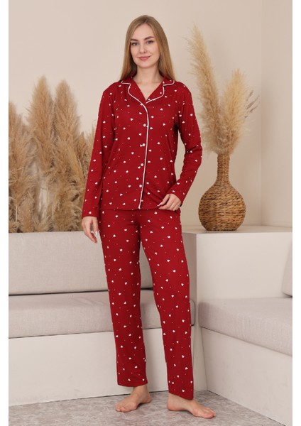 Kadın %100 Pamuk Milan Soft Pijama Takımı-Pat Yakalı-Boydan DÜĞMELI-DESENLI-12422 fırsatları