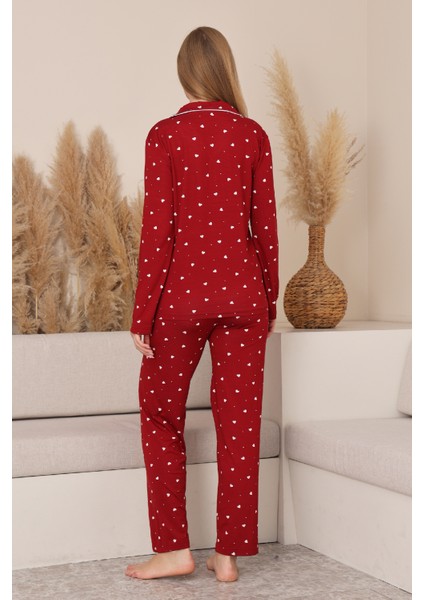 Kadın %100 Pamuk Milan Soft Pijama Takımı-Pat Yakalı-Boydan DÜĞMELI-DESENLI-12422 indirimleri