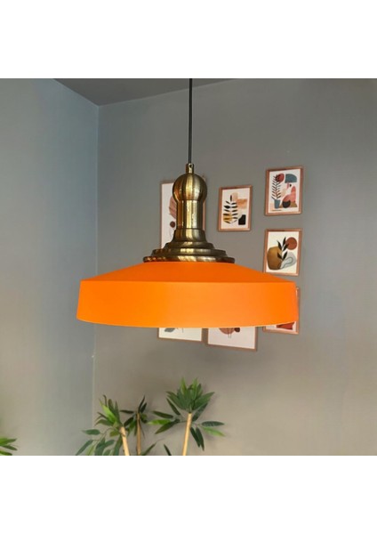 Açe Turuncu Tekli Eskitme Uzun Tokmak Başlık Avize Retro Sarkıt Ofis Showroom Salon Mutfak Avizeleri