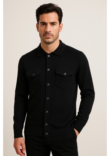 Erkek Triko Gömlek Siyah 3764