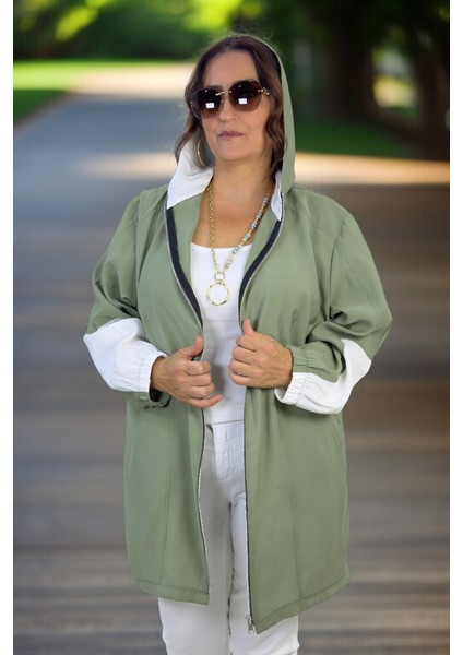 Cepli Fermuarlı Kapüşonlu Modal Kumaş Büyük Beden Mevsimlik Ince Safari Ceket