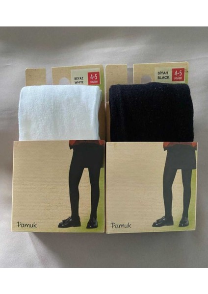 Pamuk 2'li Kız Çocuk Cotton Siyah Beyaz Külotlu Çorap