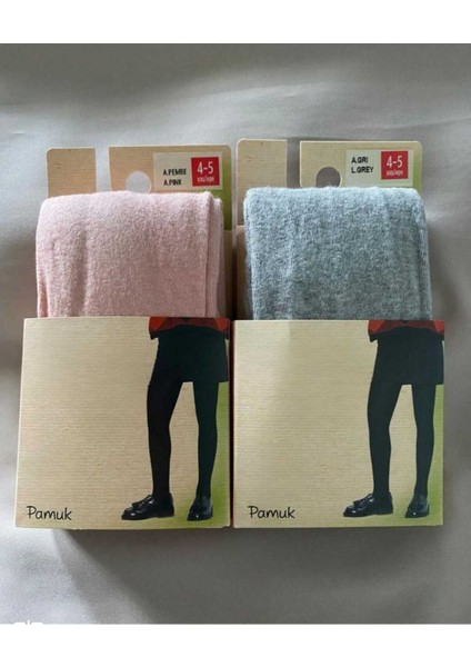 Pamuk 2'li Kız Çocuk Cotton Gri Pembe Külotlu Çorap