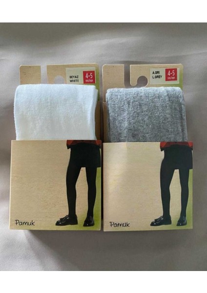 Pamuk 2'li Kız Çocuk Cotton Gri Beyaz Külotlu Çorap