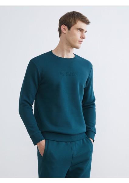 Yeni Sezon Bisiklet Yaka Baskılı Erkek Kalın Sweatshirt